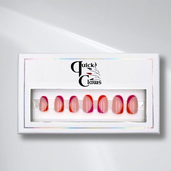 Spring press on nails red pink cream - Picture 2 of 3